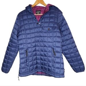 HFX Hooded Pullover Packable Quilted Puffer Coat Zip Side Navy Blue Women Size M
